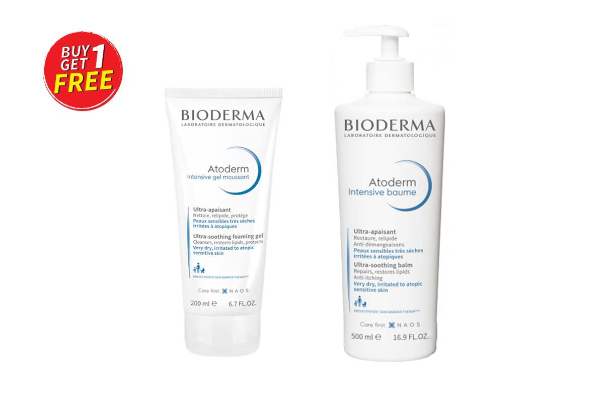 BOX BUY1GET1 BIODERMA ATODERM INTENSIVE BAUME 500ML PLUS BIODERMA ATODERM INTENSIVE GEL 200 ML - Berlin Pharmacy