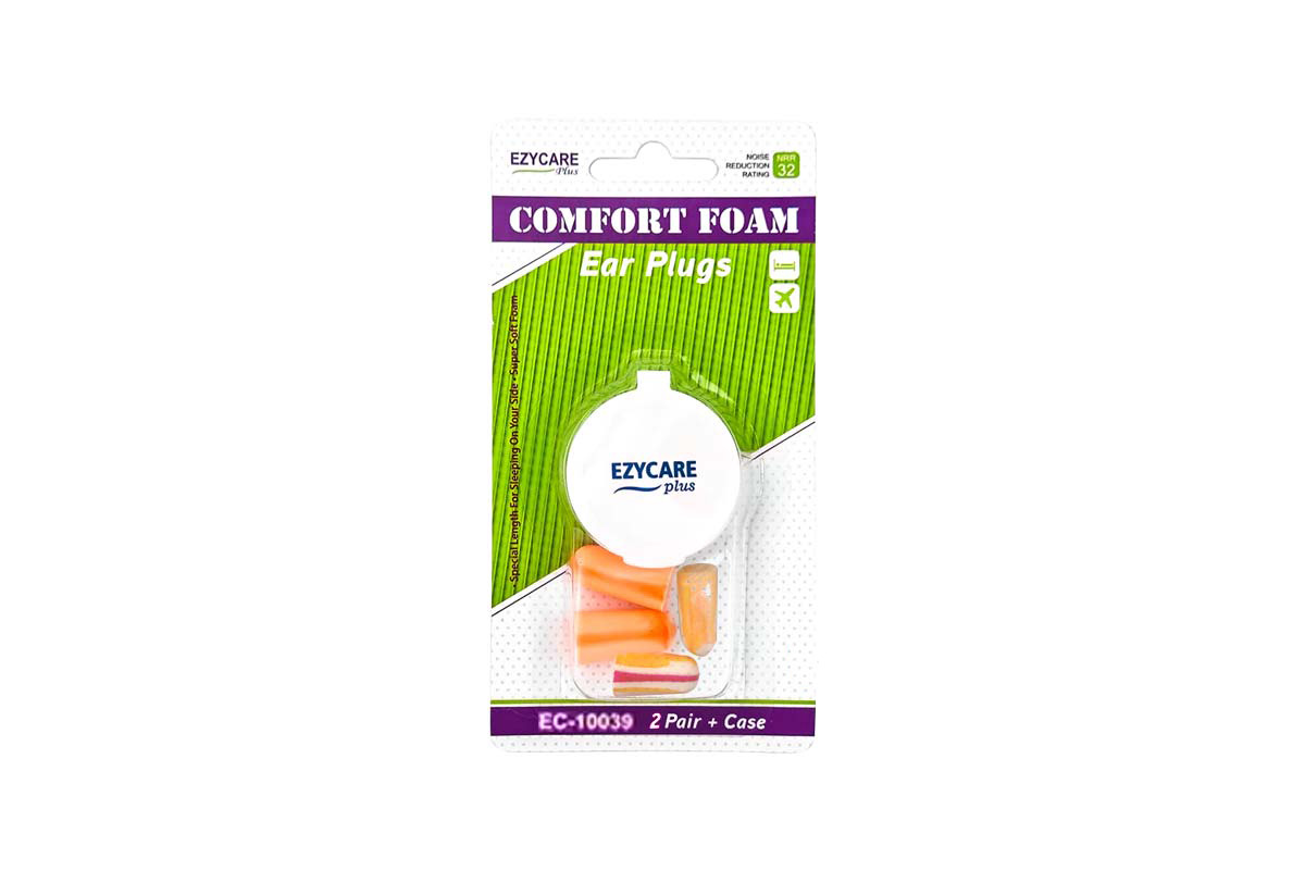 EZYCARE COMFORT FOAM EAR PLUGS 2 PAIRS PLUS CASE 10039 - Berlin Pharmacy