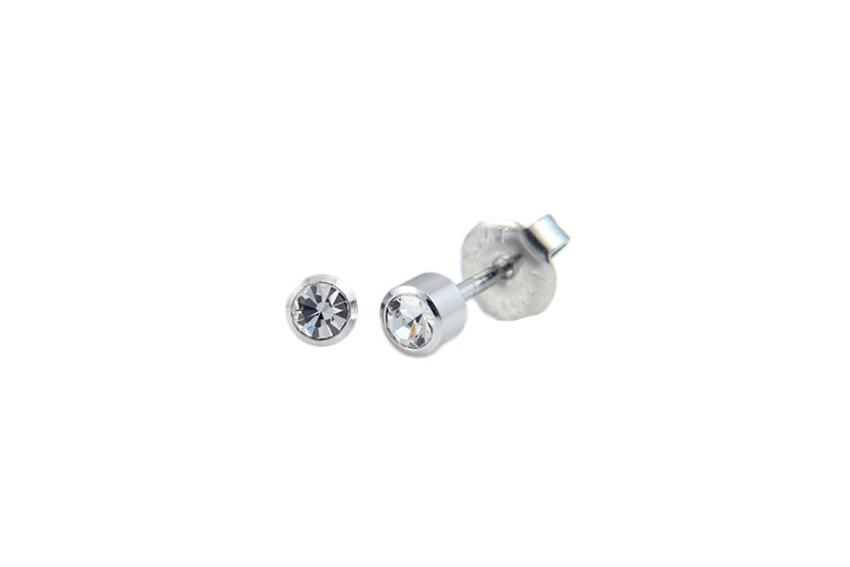 PRIMED EAR PIERCING 21-304 S/S 4MM TOP 3MM CRYSTAL APRIL CLEAR - Berlin Pharmacy