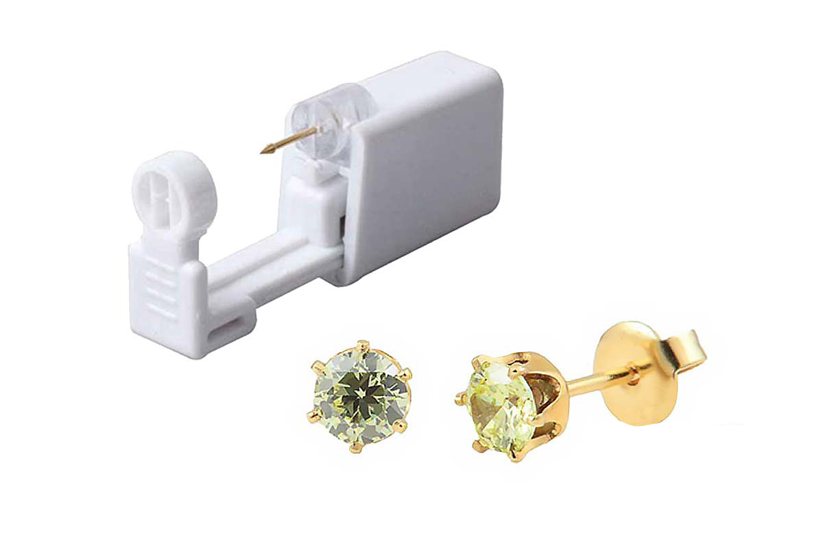 PRIMED EAR PIERCING 62-520 G/P 5MM CZ APLLE GREEN WITH GUN - Berlin Pharmacy