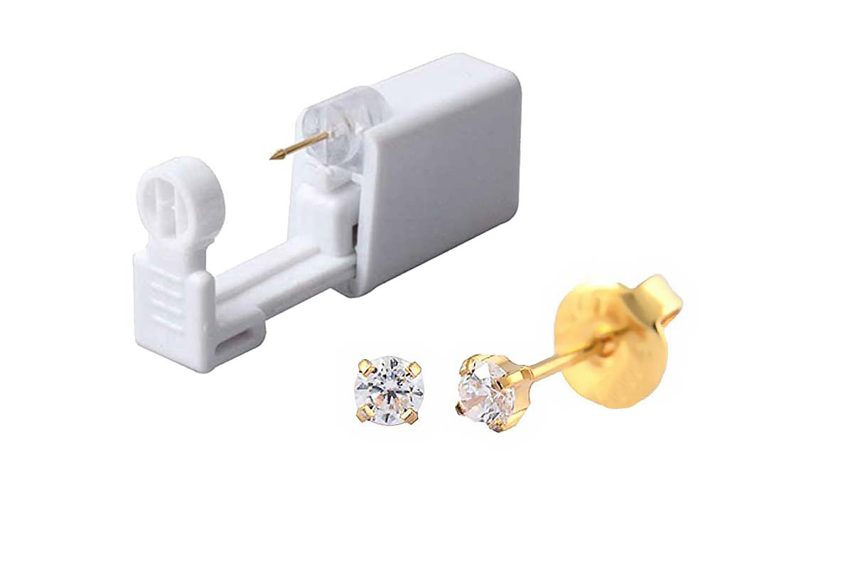 PRIMED EAR PIERCING 34-304 G/P 3MM CZ CLEAR WITH GUN - Berlin Pharmacy