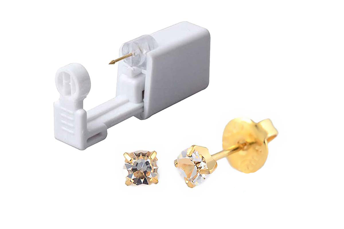 PRIMED EAR PIERCING 32-404 G/P 4MM CRYSTAL APRIL CLEAR WITH GUN - Berlin Pharmacy