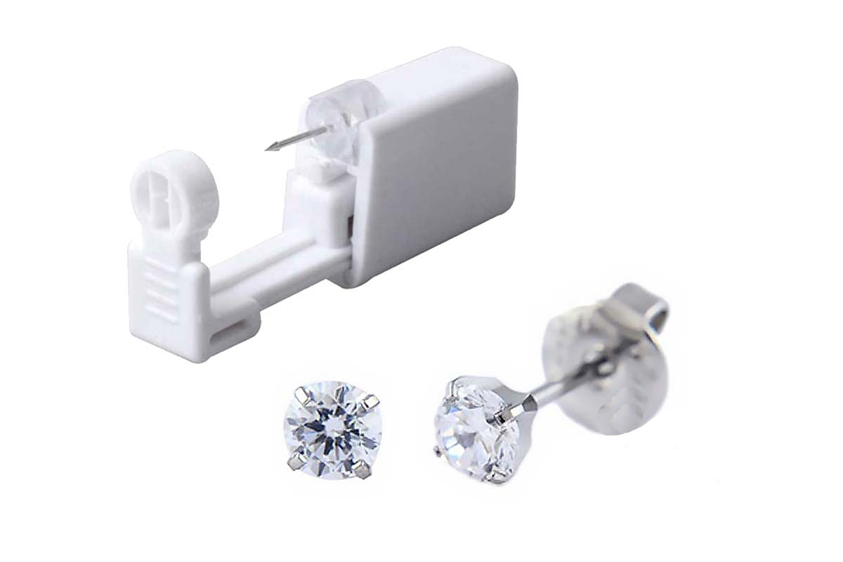 PRIMED EAR PIERCING 33-404 S/S 4MM CZ CLEAR WITH GUN - Berlin Pharmacy