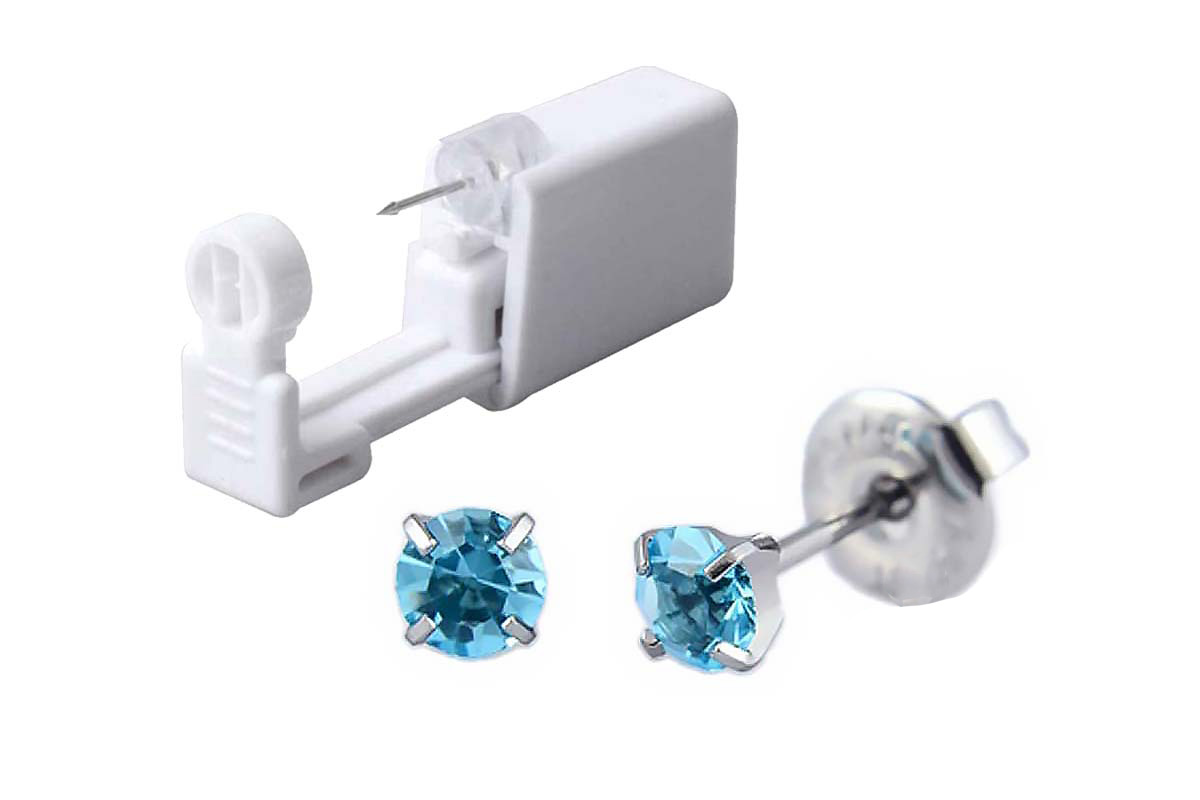 PRIMED EAR PIERCING 31-403 S/S 4 MM CRYSTAL MARCH / AQUAMANNE WITH GUN - Berlin Pharmacy