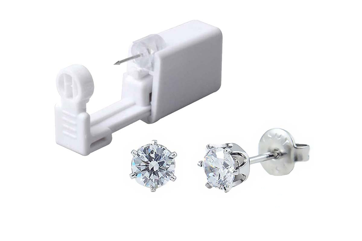 PRIMED EAR PIERCING 61-504 S/S 5MM CZ CLEAR WITH GUN - Berlin Pharmacy