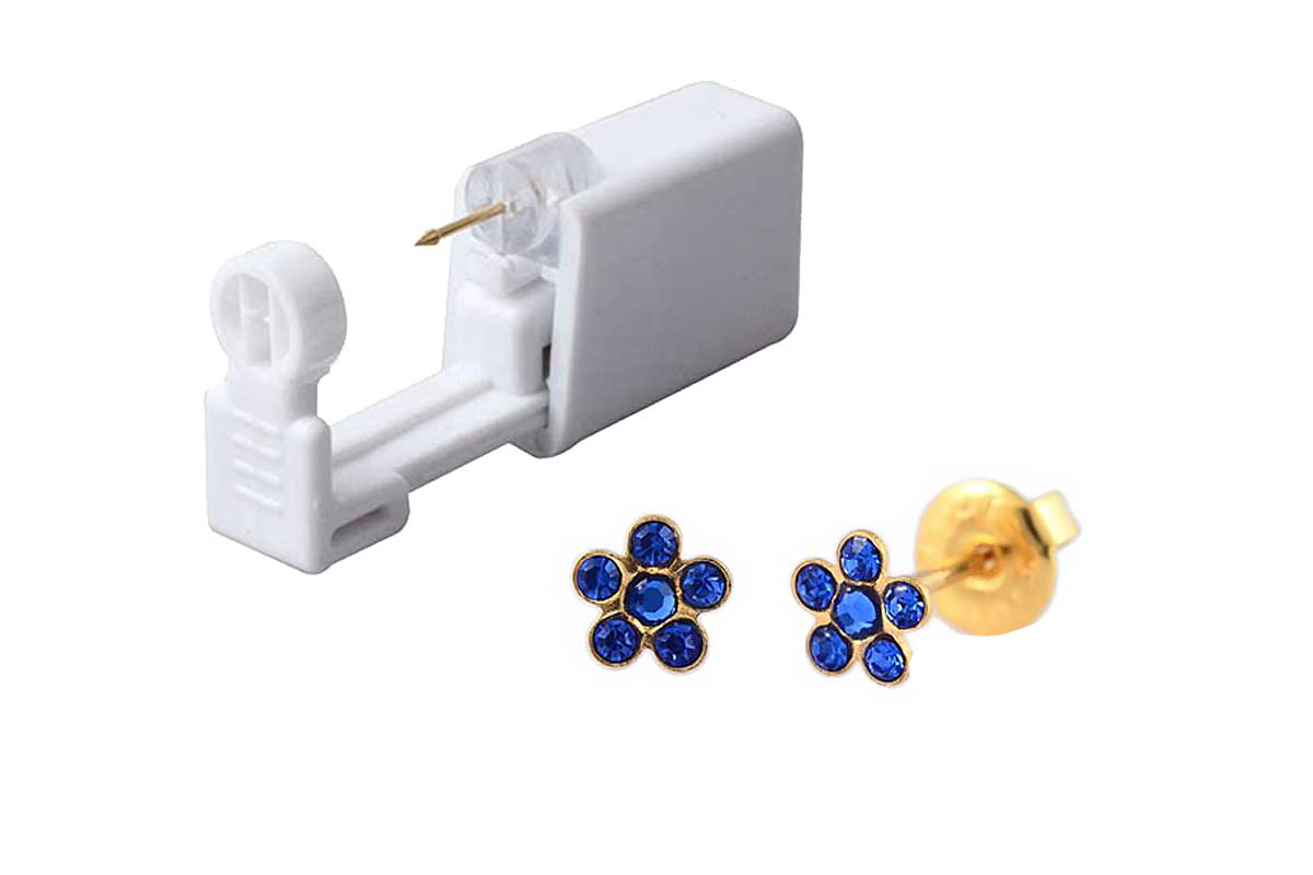 PRIMED EAR PIERCING 52-668 G/P 6 MM DAISY SAPPHIRE PLUS LIGHT SAPPHIRE WITH GUN - Berlin Pharmacy