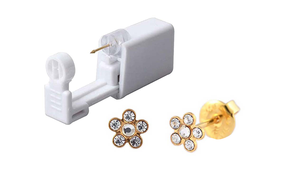 PRIMED EAR PIERCING 52-662 G/P 6 MM DAISY CRYSTAL CLEAR WITH GUN - Berlin Pharmacy