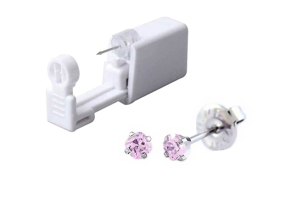 PRIMED EAR PIERCING 35-315 S/S 3X3MM CZ PRINCESS CUT PINK WITH GUN - Berlin Pharmacy