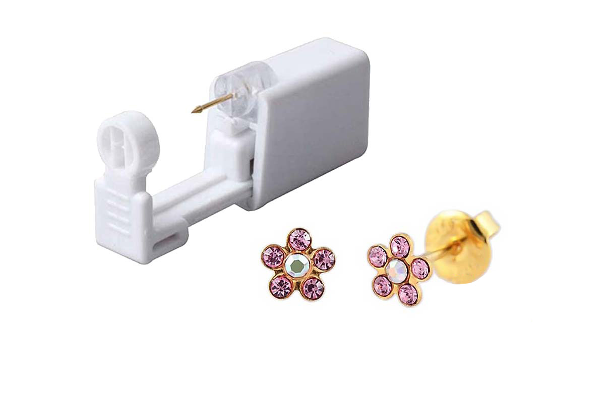 PRIMED EAR PIERCING 52-664 G/P 6 MM DAISY CRYSTAL AB+ROSE WITH GUN - Berlin Pharmacy