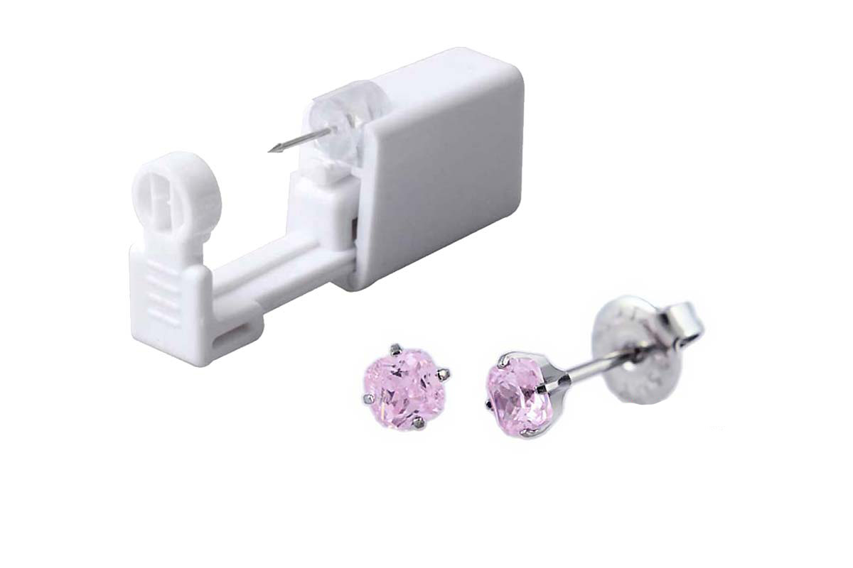 PRIMED EAR PIERCNG 35-415 - 4×4 MM CZ PRINCESS CUT PINK WITH GUN - Berlin Pharmacy