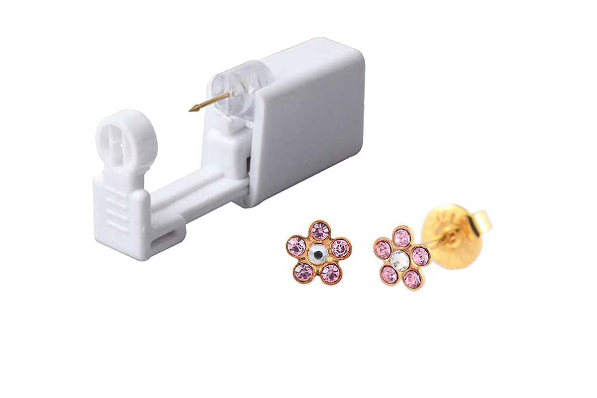 PRIMED EAR PIERCING 52-669 G/P 6MM DAISY CRYSTAL CLEAR+ROSE WITH GUN - Berlin Pharmacy