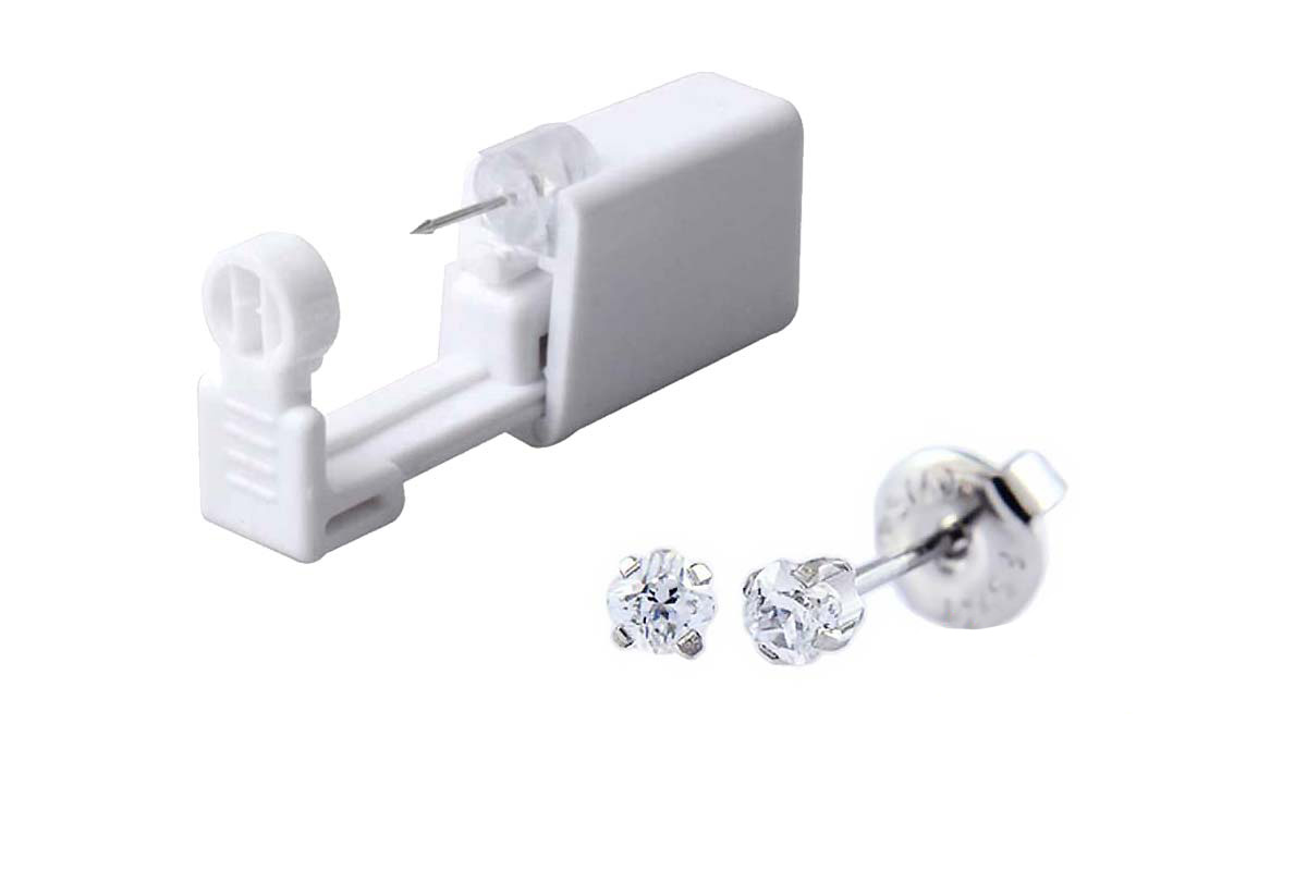 PRIMED EAR PIERCING 35-304 S/S 3X3MM CZ PRINCESS CUT CLEAR WITH GUN - Berlin Pharmacy