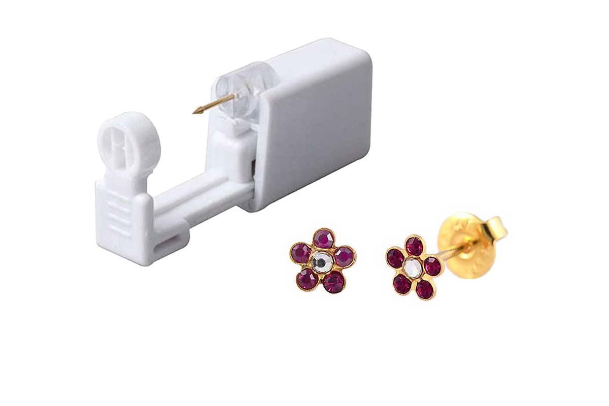 PRIMED EAR PIERCING 52-671 G/P 6MM DAISY CRYSTAL CLEAR RUBY WITH GUN - Berlin Pharmacy