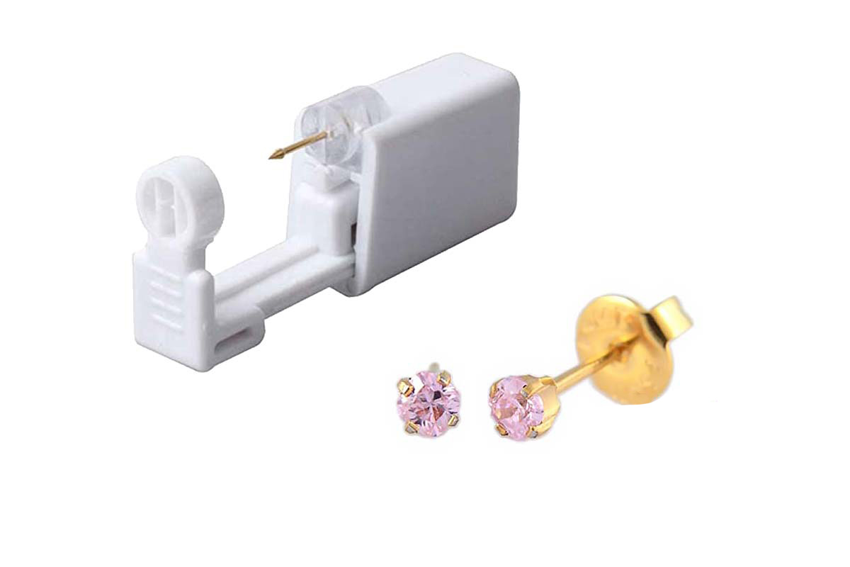 PRIMED EAR PIERCING 36-315 G/P 3X3MM CZ PRINCESS CUT PINK WITH GUN - Berlin Pharmacy