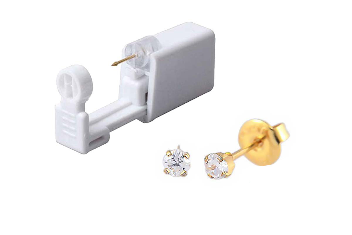 PRIMED EAR PIERCING 36-304 G/P 3X3MM CZ PRINCESS CUT CLEAR WITH GUN - Berlin Pharmacy