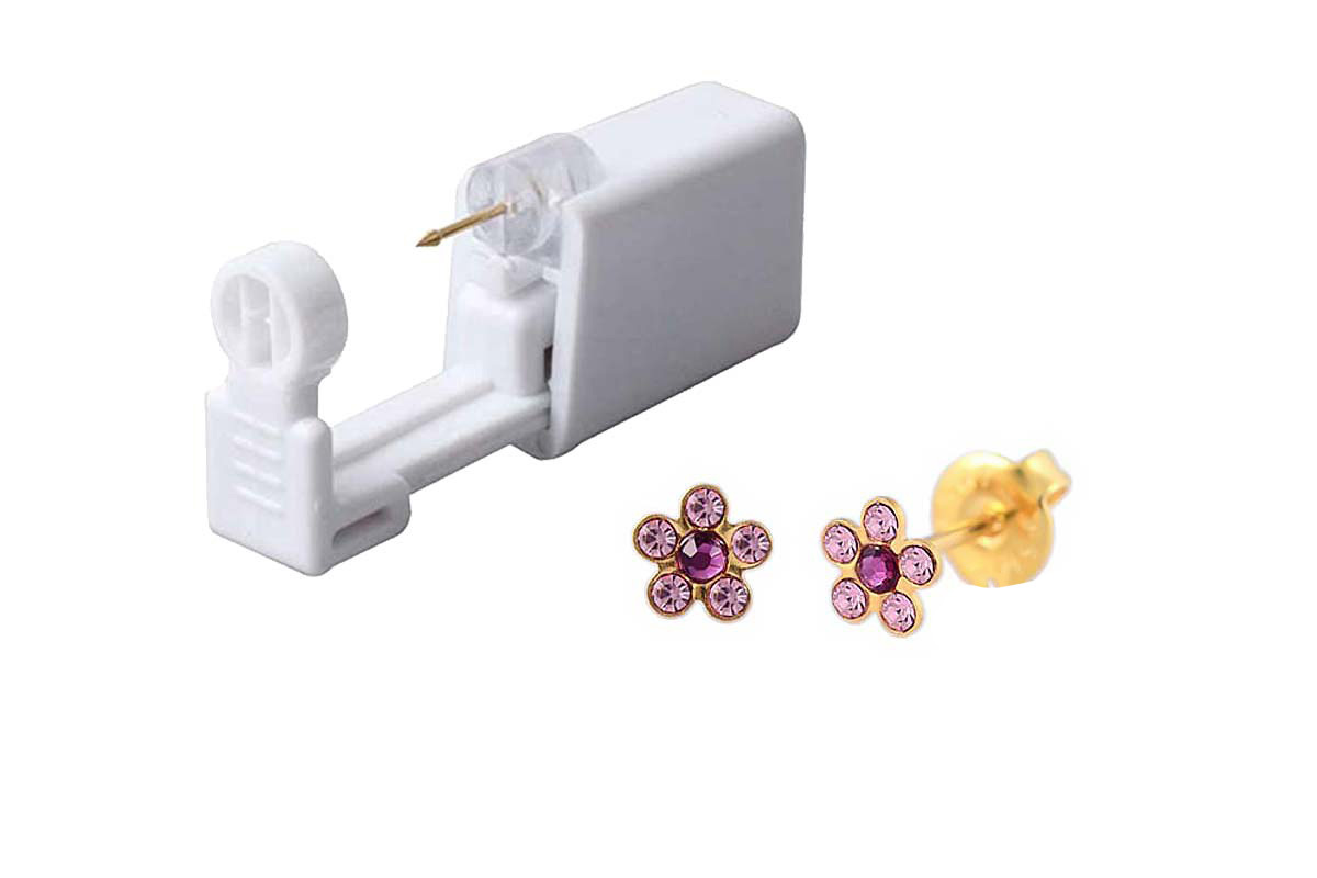 PRIMED EAR PIERCING 52-667 G/P 6MM DAISY FUNCHSIA+LIGHT ROSE WITH GUN - Berlin Pharmacy