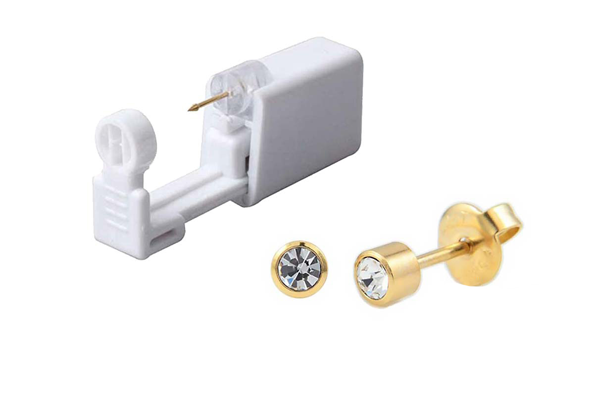 PRIMED EAR PIERCNG 22-304- 4MM HEAD 3MM CRYSTAL APRIL CLEAR WITH GUN - Berlin Pharmacy