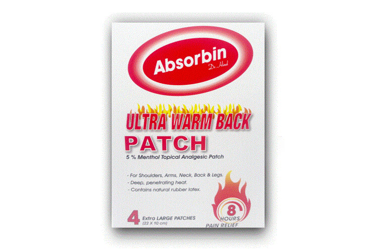 ABSORBIN ULTRA WARM BACK PATCH EXTRA LARGE 4 PCS - Berlin Pharmacy