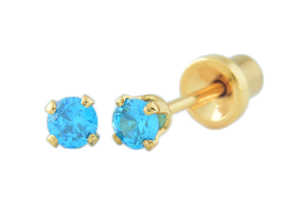 PRIMED EAR PIERCING Q8-042 G/P 3MM CZ AQUAMARINE - Berlin Pharmacy