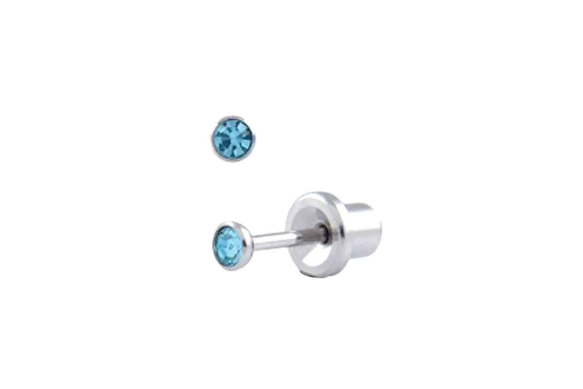 PRIMED EAR PIERCING S25-203H 3MM HEAD 2MM CRYSTAL AQUAMARINE - Berlin Pharmacy