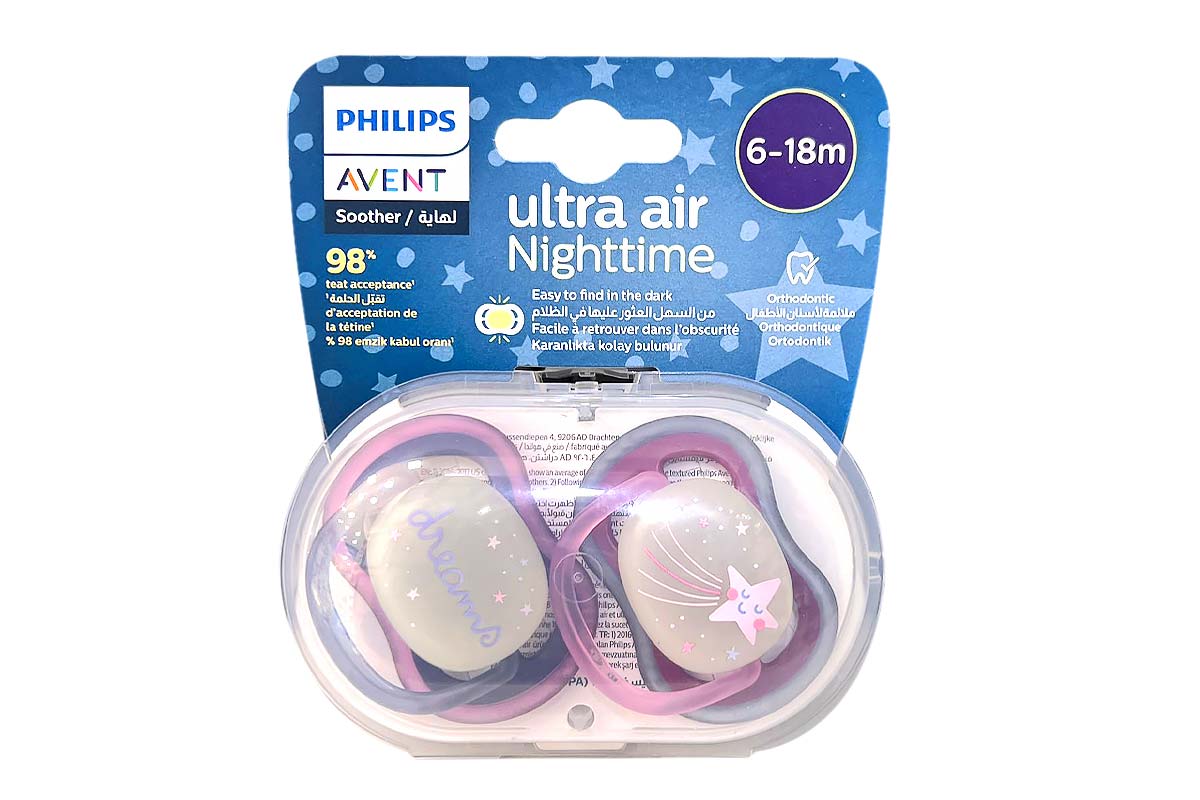 PHILIPS AVENT ULTRA AIR NIGHT TIME SOOTHER PURPLE 6 TO 18 MONTHS 2 PCS - Berlin Pharmacy