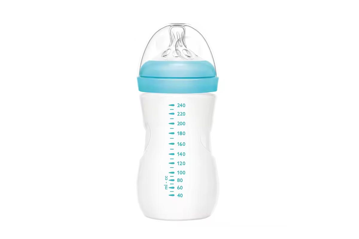 MOMEASY WIDE NECK GLASS FEEDING BOTTLE FROM 3 MONTHS COLOR BLUE 240 ML - Berlin Pharmacy