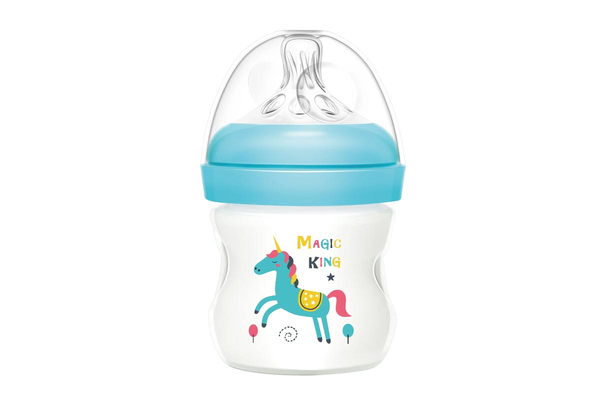 MOMEASY WIDE NECK FEEDING PLASTIC BOTTLE FROM 0 MONTHS COLOR BLUE 120 ML - Berlin Pharmacy