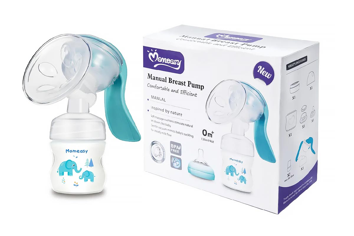 MOMEASY MANUAL BREAST PUMP FROM 0 MONTH WITH PLASTIC BOTTLE 120 ML - Berlin Pharmacy