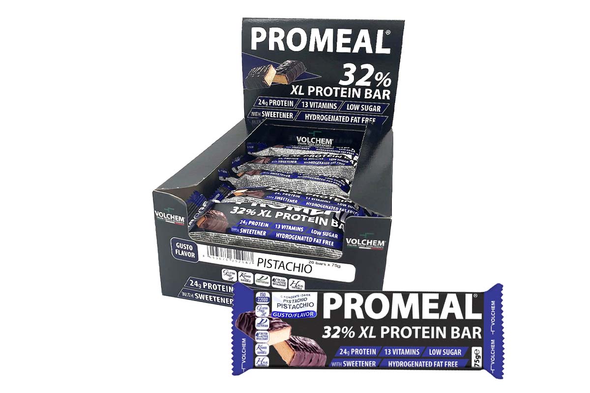 BOX VOLCHEM PROMEAL XL PROTEIN BAR PISTACHIO DARK 75 GM × 20 PIECE - Berlin Pharmacy