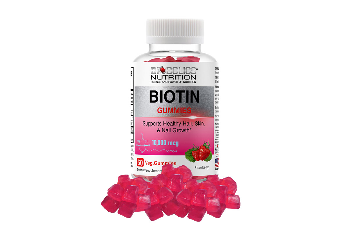 BIOBOLICS BIOTIN 10000 MCG STRAWBERRY 60 VEG GUMMIES - Berlin Pharmacy