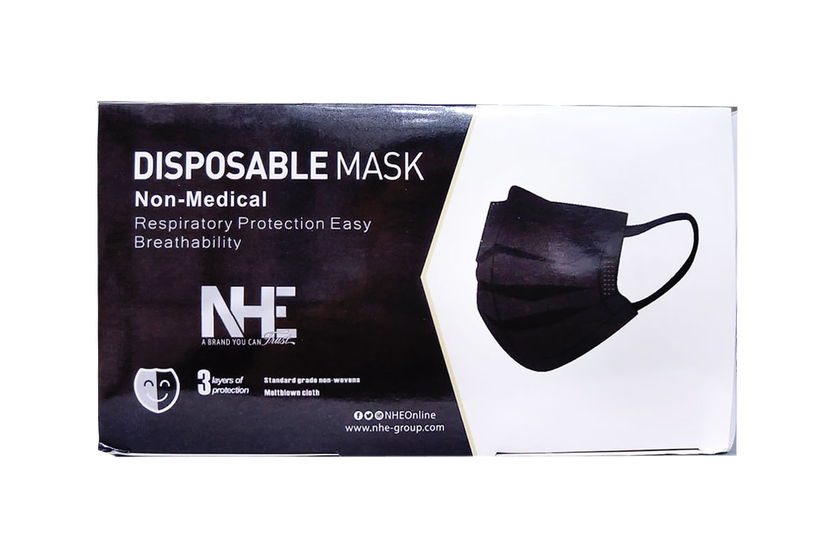 NHE DISPOSABLE FACE MASK BLACK 50 PCS - Berlin Pharmacy