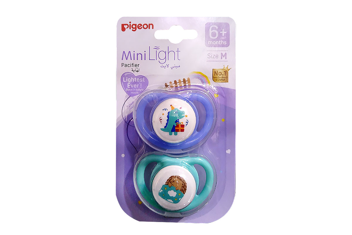 PIGEON PACIFIER TWIN MINI LIGHT 6 PLUS MONTHS COLOR BLUE AND MINT SIZE M 2 PCS - Berlin Pharmacy