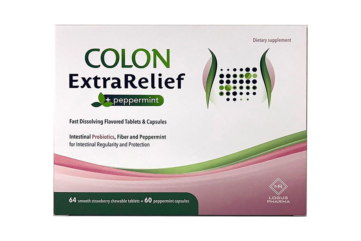 LOGUS PHARMA COLON EXTRA RELIEF 64 SMOOTH STRAWBERRY CHEWABLE TABLETS PLUS 60 PEPPERMINT CAPSULES - Berlin Pharmacy