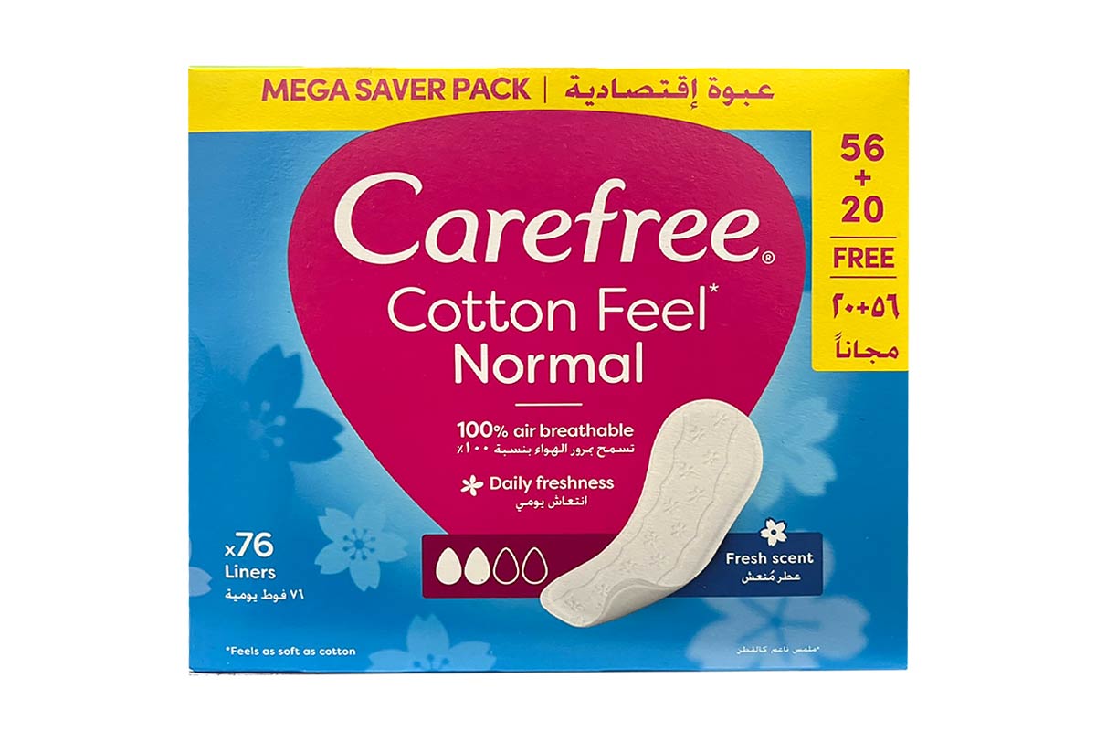 BOX CAREFREE COTTON FEEL NORMAL FRESH SCENT 76 PCS - Berlin Pharmacy