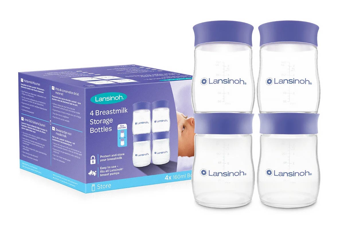 LANSINOH BREAST MILK STORAGE BOOTTLES PLASTIC 4 X 160ML - Berlin Pharmacy